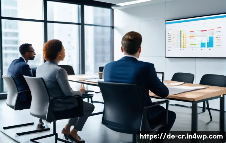 비교 분석 역량 갭 분석 vs 성과 분석 - A modern corporate office scene showing a diverse group of professional employees engaged in a compe...