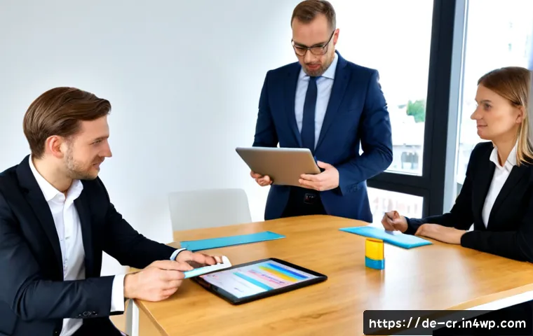 Home 17 비즈니스 성과를 위한 역량 갭 분석 활용 - Photorealistic German business team in a bright modern Frankfurt office conducting a skills gap anal...